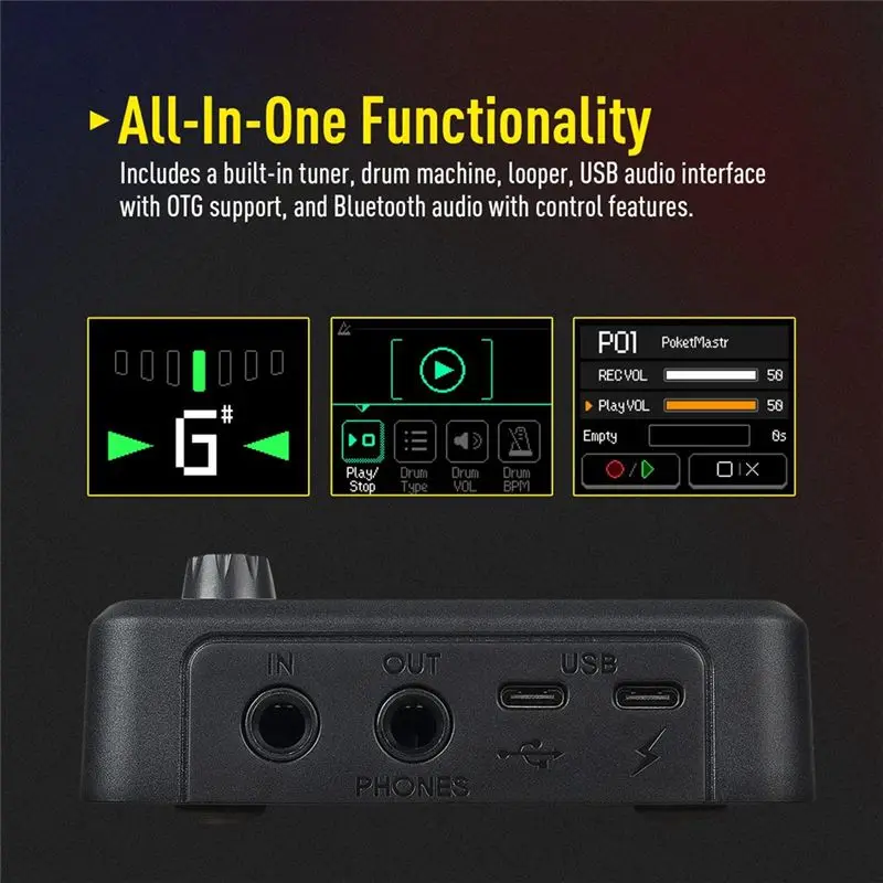 A89E-SONICAKE Pocket Master Electric Guitar Bass Amplifier Multi Effects Pedal,100+ Built-In Guitar/Bass/Acoustic Effects