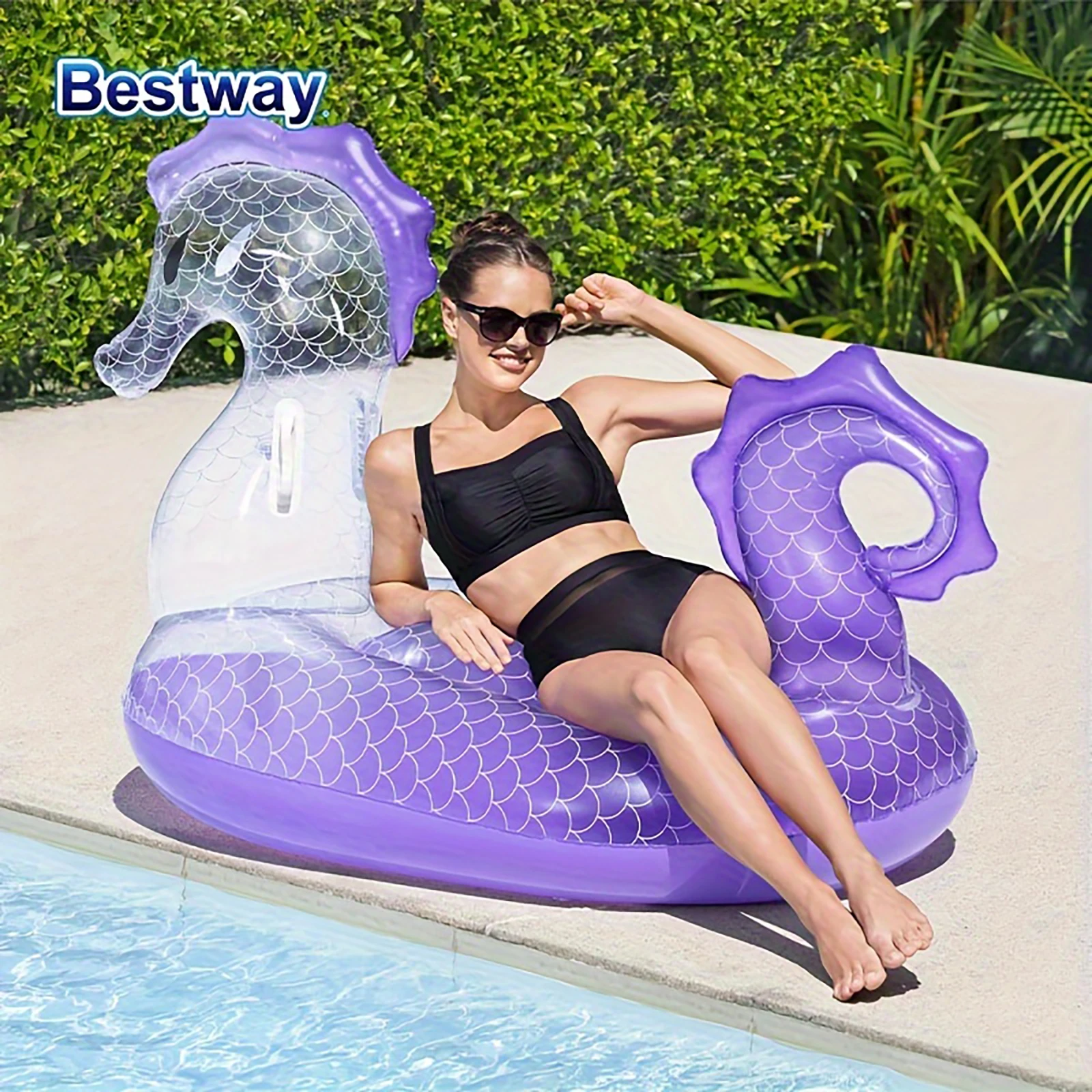 Bestway 41505 1PC Inflatable Pool Float Seahorse with Handrail, Inflatable Pool Float, Seahorse Inflatable Pool Float