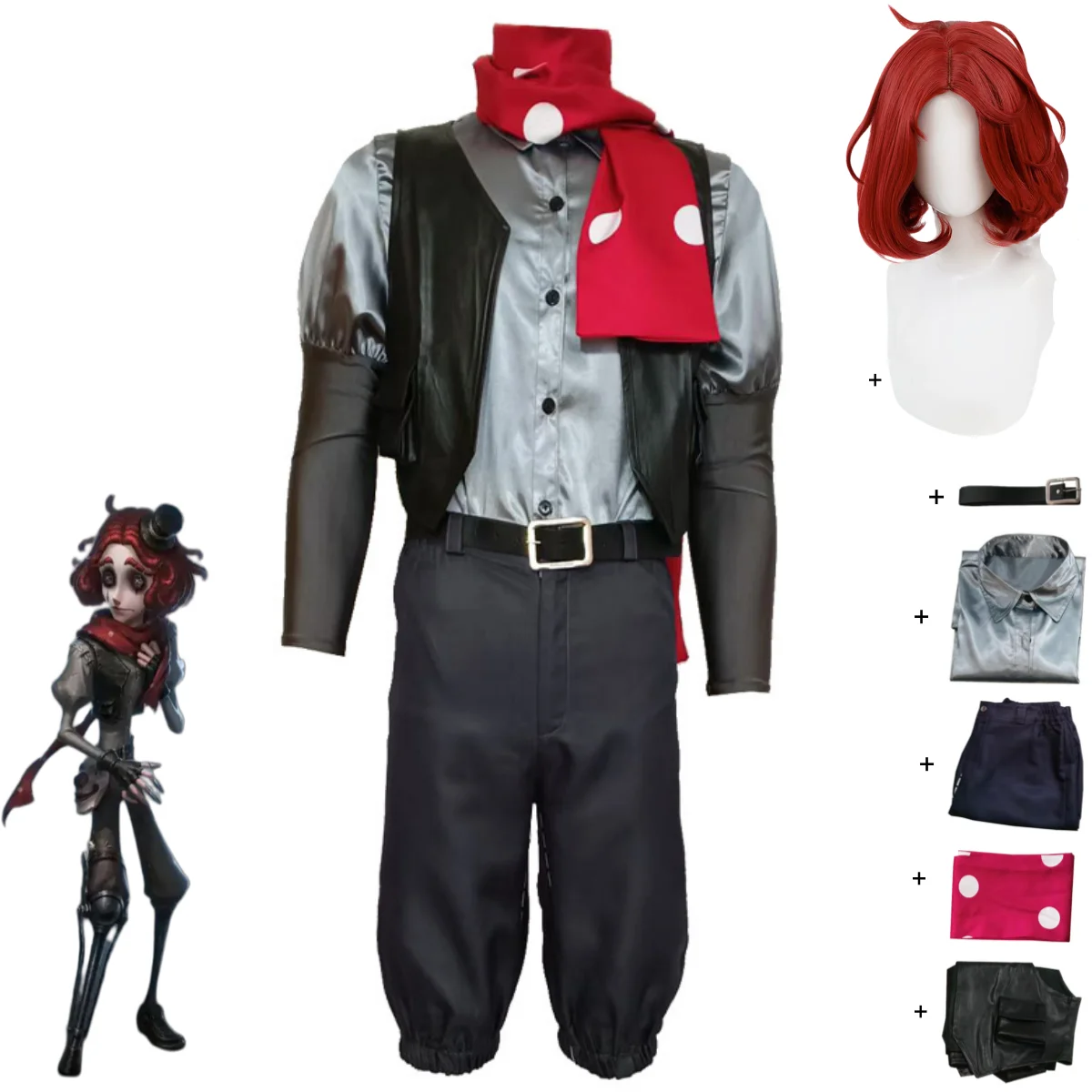 

Anime Game Identity Ⅴ Joker Weeping Clown Cosplay Costume Shirt Vest Uniform Scarf Wig Man Woman Halloween Carnival Suit
