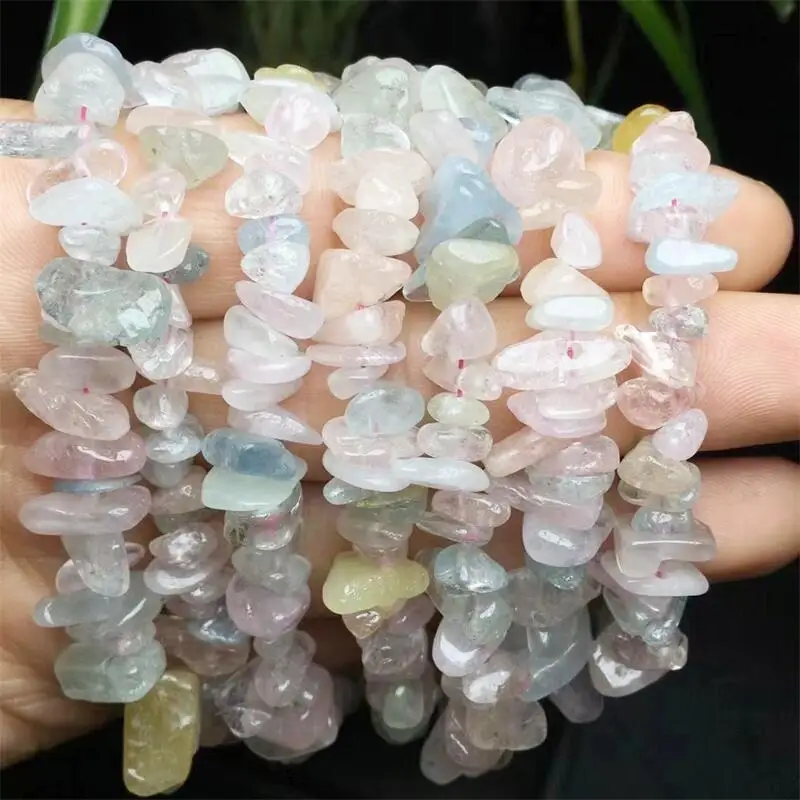 S925 Natural Freeform Morganite Bracelet Gemstone Crystal Reiki Healing Gemstone Bracelet Fengshui Jewelry Gift 1PCS