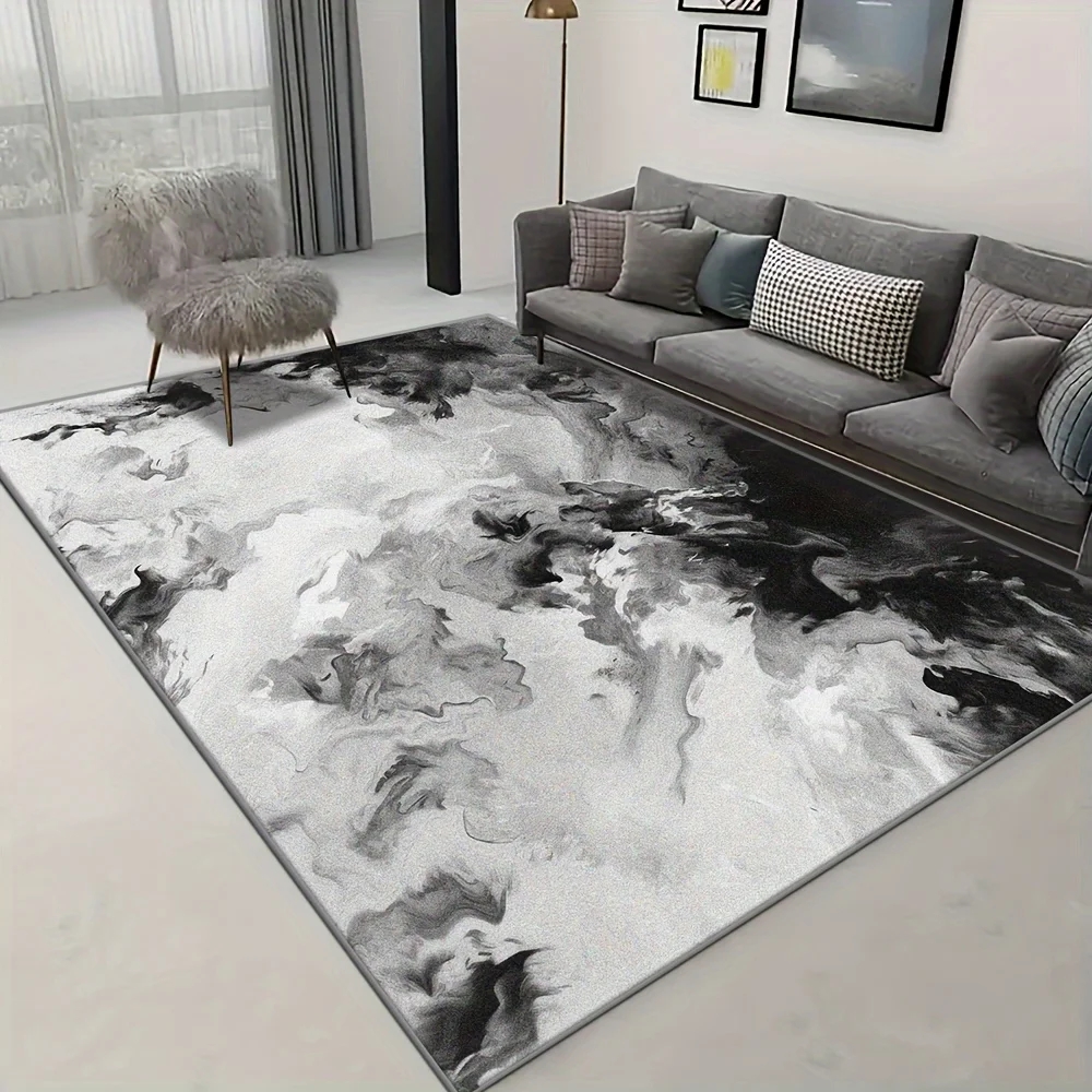 Abstract Black‑White Printed Area Rug, Stunning Decor Floor Mat for Bedroom, Living Room, Balcony, Patio and Café