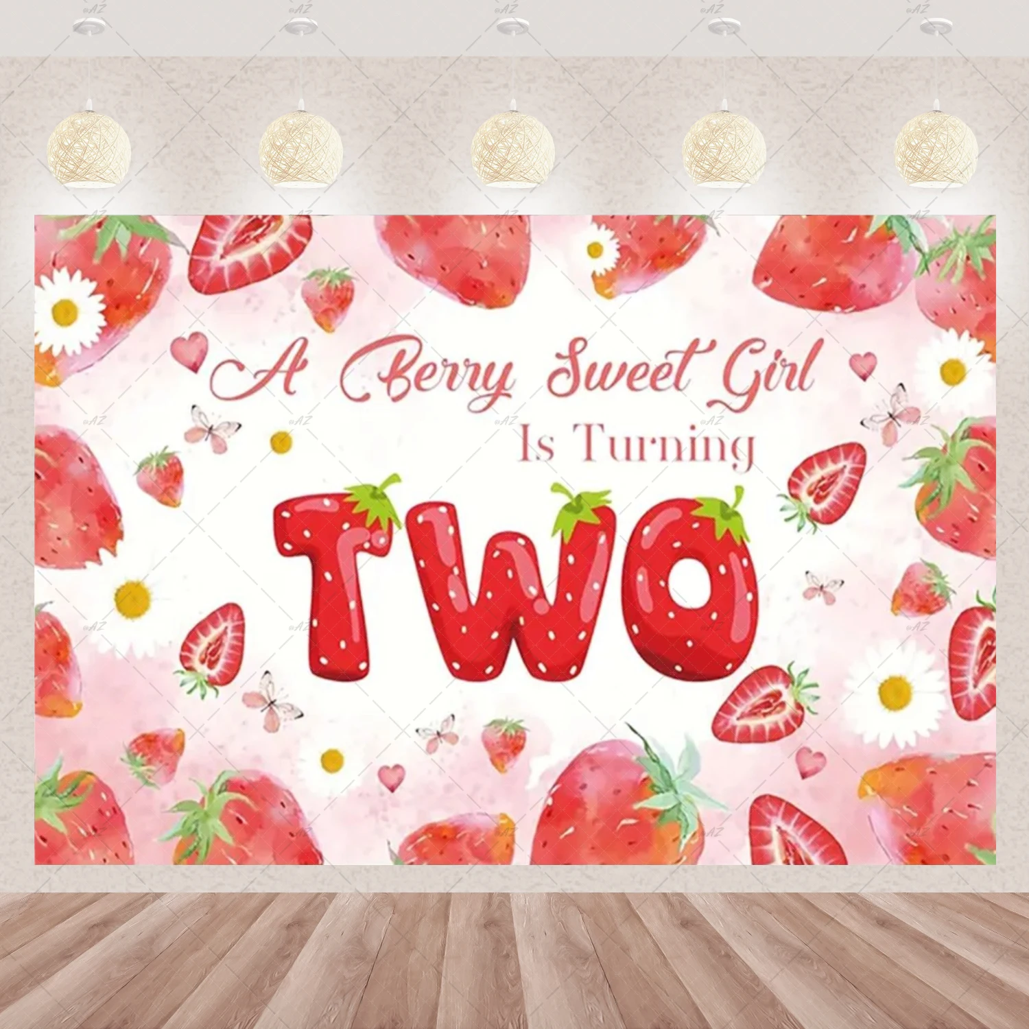 Strawberry Daisy Theme Backdrop Pink Girl's Birthday Party Decorations Sweet Fruit Wall Banner Flower Background Baby Shower 4