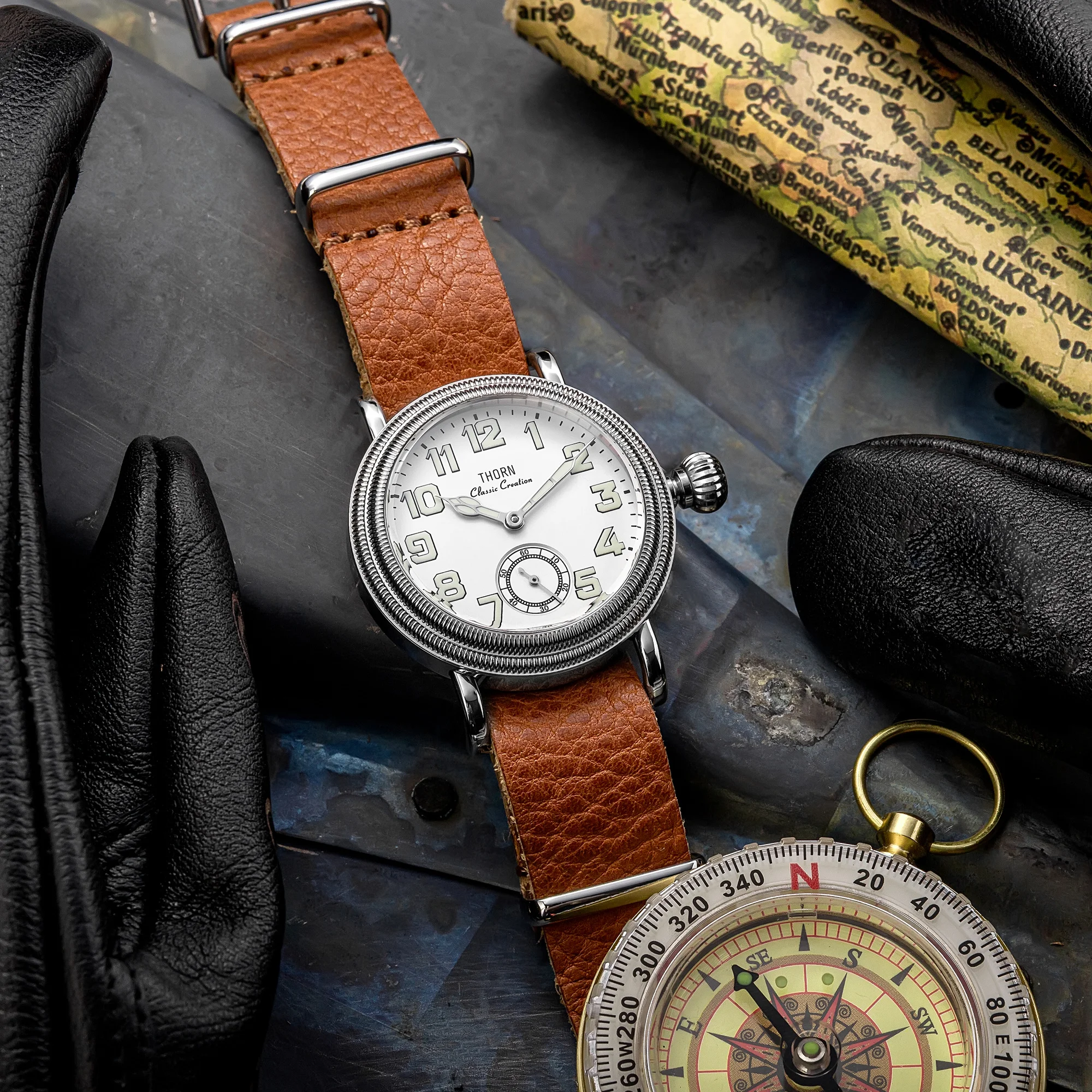 【T013】THORN Uhr 36 mm Durchmesser Vintage Fliegeruhr ST1700 Handaufzug Mechanische Uhrwerkuhr Schweizer Leuchtkraft – Detail 18