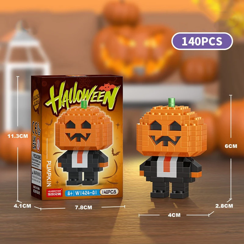 micro-particle building block cartoon figures Halloween pumpkin ghost witch festival DIY toy desktop decoration birthday gifts - view 6