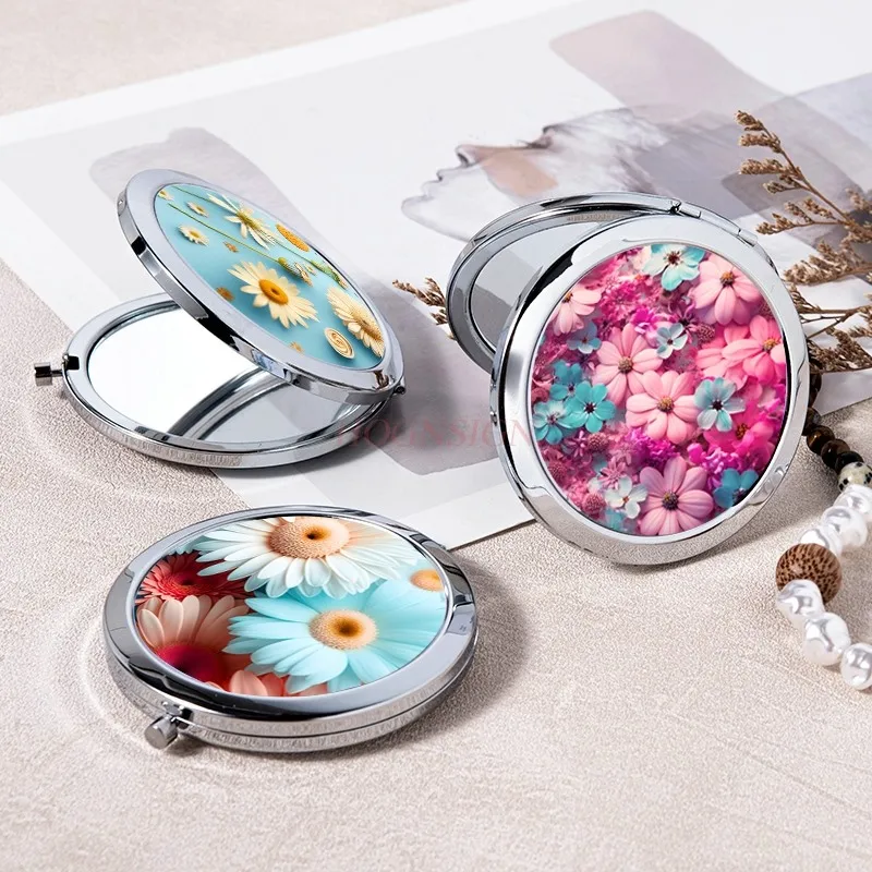 Espejo pequeño de tulipán, espejo de maquillaje plegable circular, espejo circular de doble cara, espejo pequeño portátil