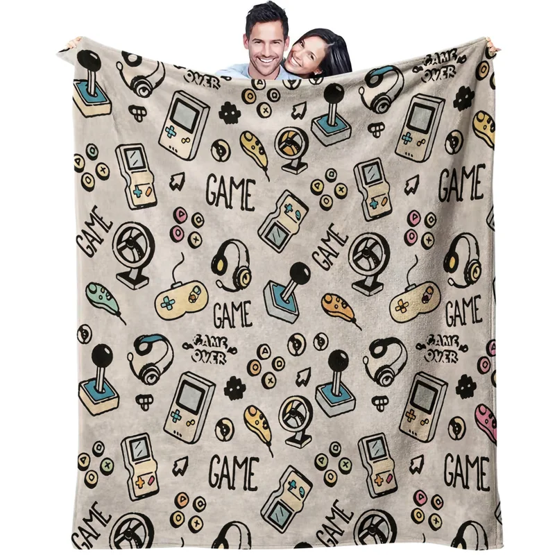 Microfiber Throw Blanket,Ultra-Soft,Skin-Friendly,Portable,Durable,Retro Gaming Controllers,Joysticks Print,Cozy Bedroom Decor