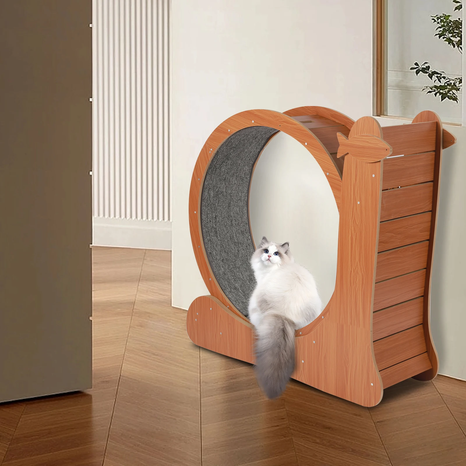 Katzen-Übungsrad, großes Katzenlaufband mit Teppich-Laufsteg für Hauskatzen, 43,3 x 13,4 x 40,1 Zoll