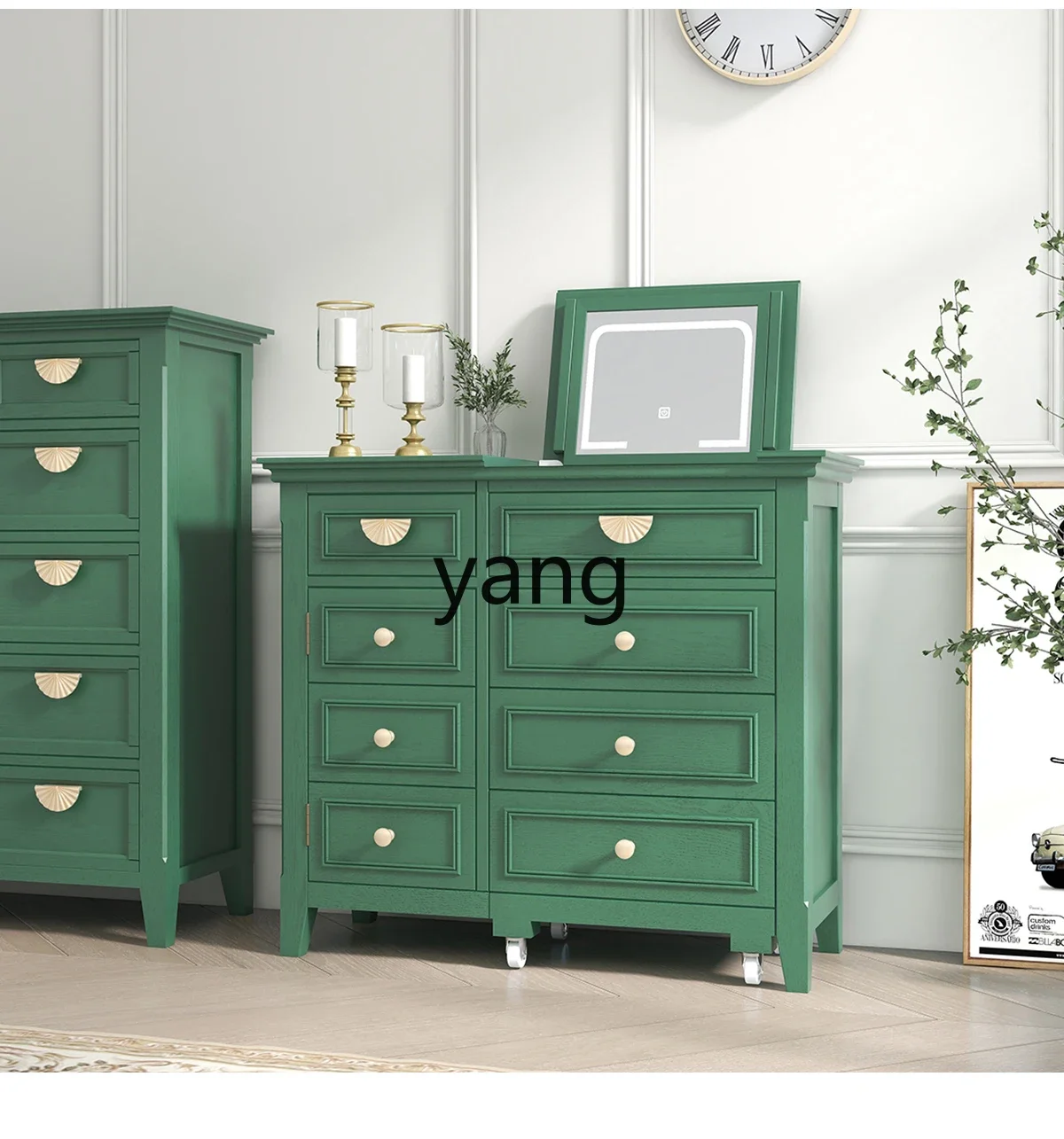 Yhl Meja Rias Retro High Sense Dresser Lampu Kecantikan Cermin Meja Rias dengan Bangku Rias