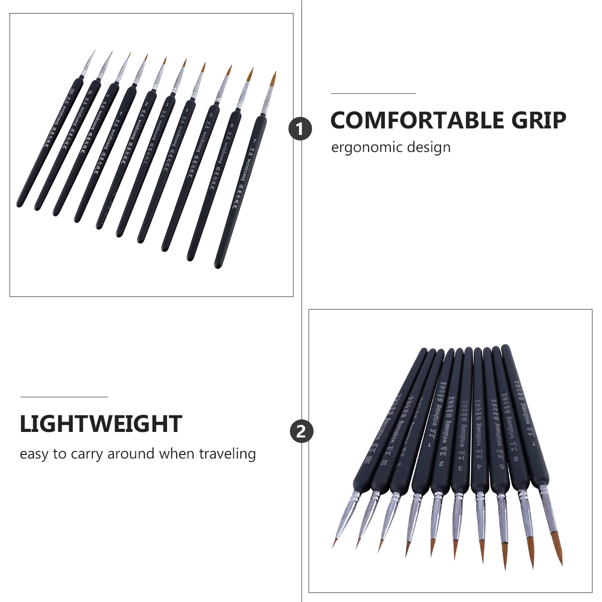 

10pcs Fine Detail Paint Brush Set Small Miniature Painting Oil Stroke Hook Tip Kids Child Gift Art Supplies