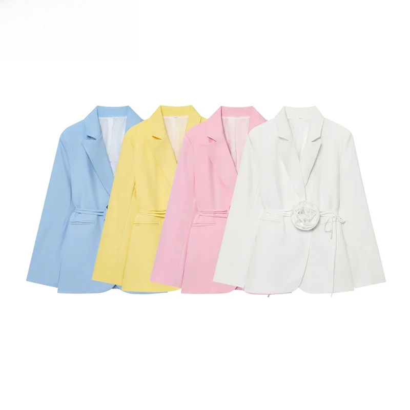 Fashionable Simplistic Floral Tie Suit Jacket Women's New Autumn Winter ZR Style Versatile Polyester Fiber Commute Ready