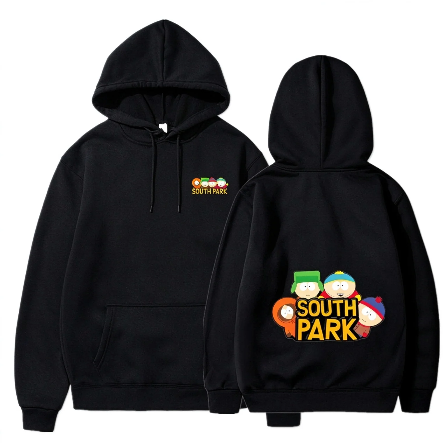 South Park Anime-Muster Hoodie, modischer warmer Mantel, Herren-Hoodie für Herbst und Winter, schwarzer Street-Hoodie mit langen Ärmeln – Detail 3