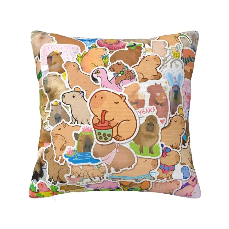 Cute Giant Cavy Capybara Collage Cushion Cover 60x60 cm Polyester Soft Throw Pillow Case For Sofa Chair Home Decor Pillowslip