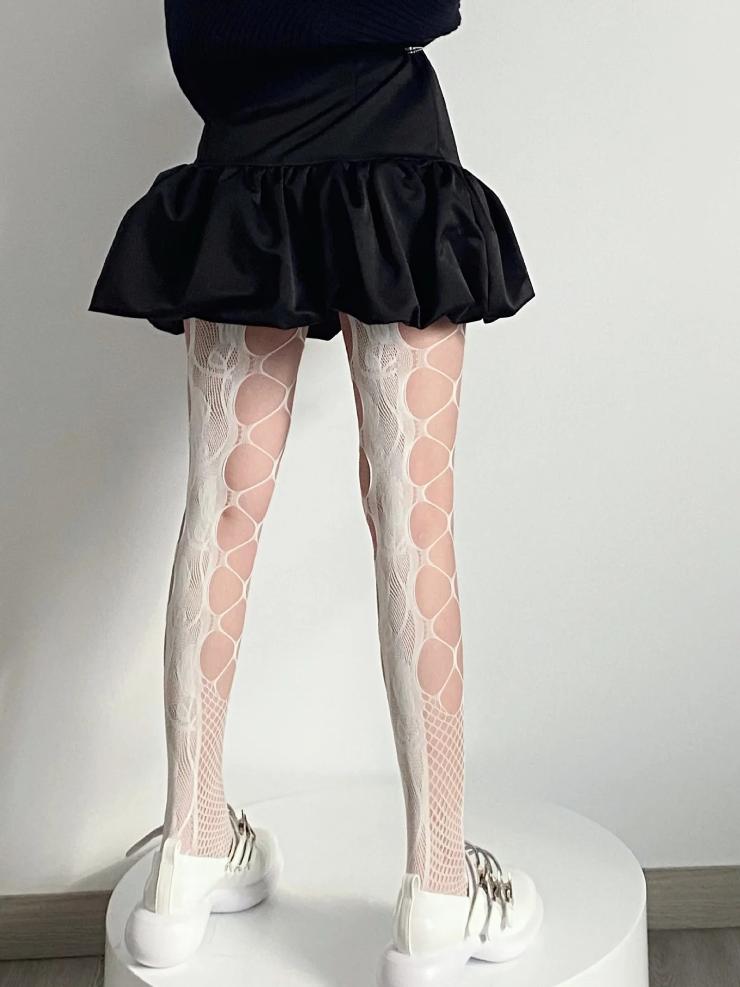 Women's Black Pantyhose with Belt Suit High Fishnet Bodysuit Lingerie Sexy Pantyhose Floral Print Long Mesh Lace Stockings