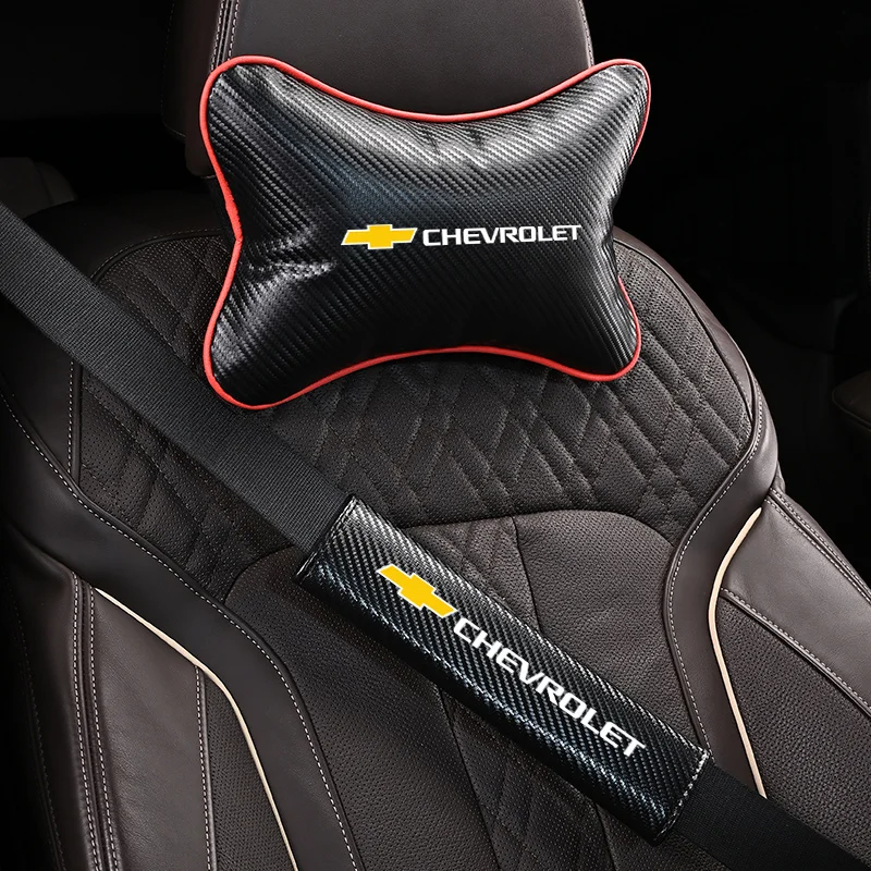 Carbon Fiber Car Seatbelt Shoulder Pad Headrest Pillow For Chevrolet Lacetti Aveo Cruze Malibu XL Trax Camaro Captiva Epica Lova