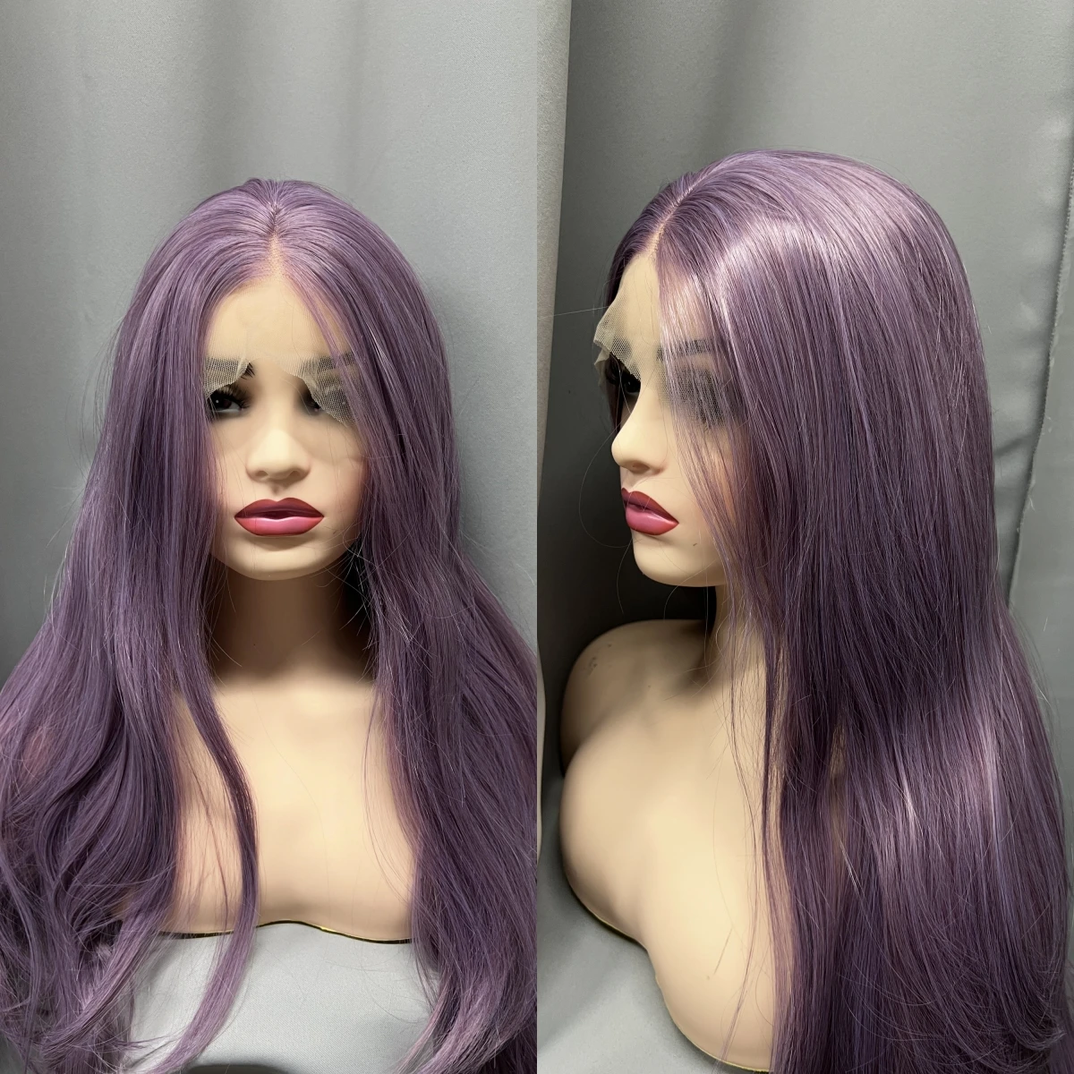 Purple Synthetic Long Goddess Wig Dating Party Cosplay Concert Straight Hair Lilac Wig Soft Comfortable Front Lace Mesh Cap