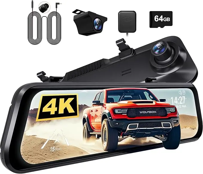 WOLFBOX G850 PRO 4K WIFI Spiegel Dash Cam met ADAS en BSD 5.8GHz WiFi Spraakbesturing Auto DVR Achteruitkijkspiegel 12inch