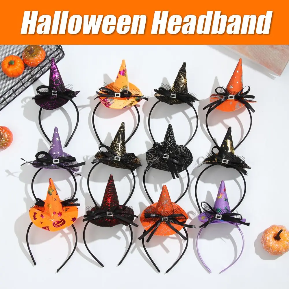 Pumpkin Witch Hat Festival Skull Headband Props Point Cap Halloween Headband Performance Props Decor Headwear Party Hairband