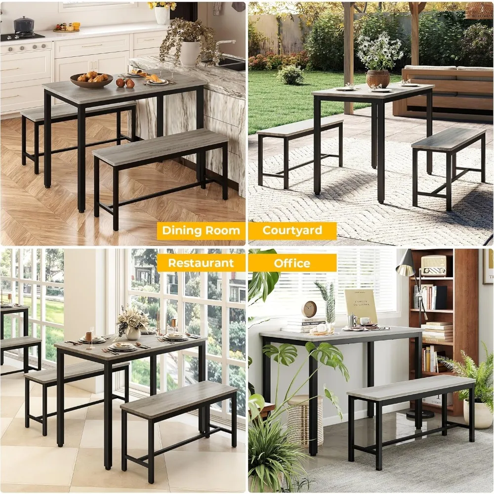 Durable 4-Person Dining Table Set with Bench, Easy Assembly Kitchen Table, Space-Saving Design Ideal for 4, Green