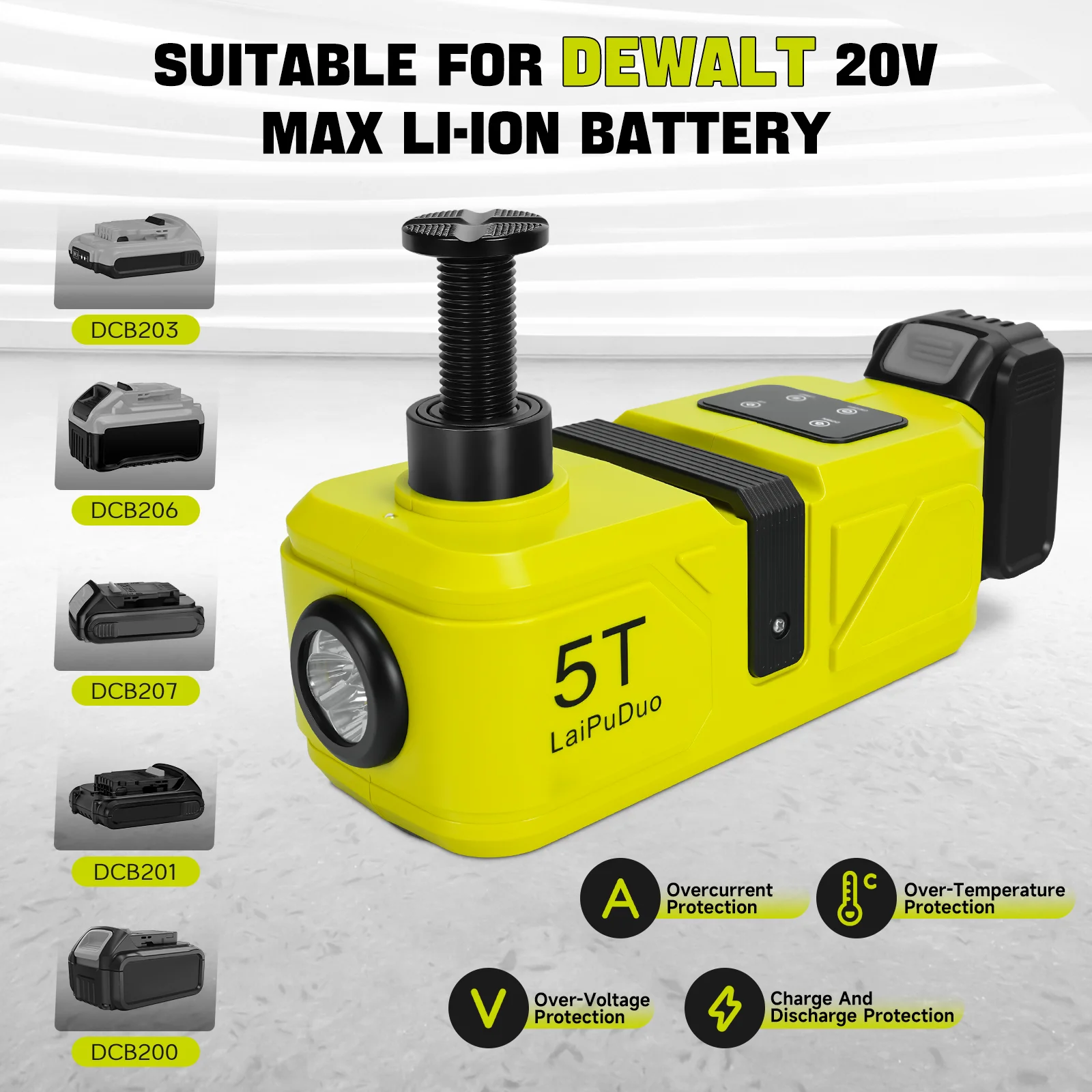 220W Electric Car Jack 5 Ton Hydraulic Jack Car Lift Floor Jack Change Tires Garage Repair Tool for Dewalt 20V Battery Pin