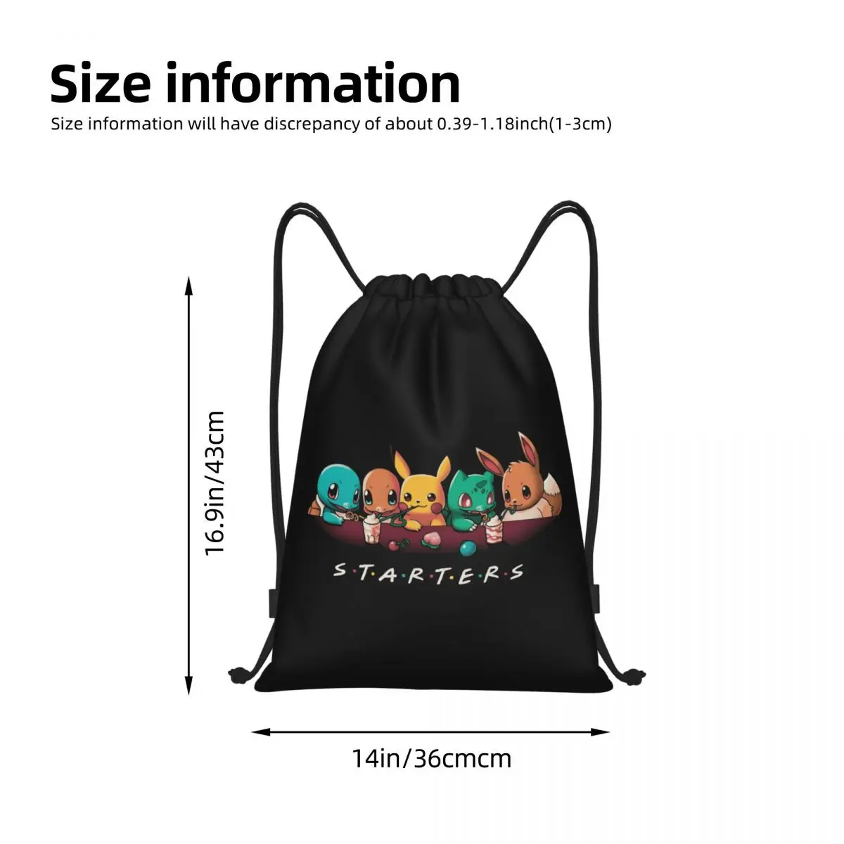 Custom P-Pikachus Drawstring กระเป๋าเป้สะพายหลังกีฬายิมสําหรับผู้หญิงผู้ชาย Series วิดีโอเกมการฝึกอบรม Sackpack
