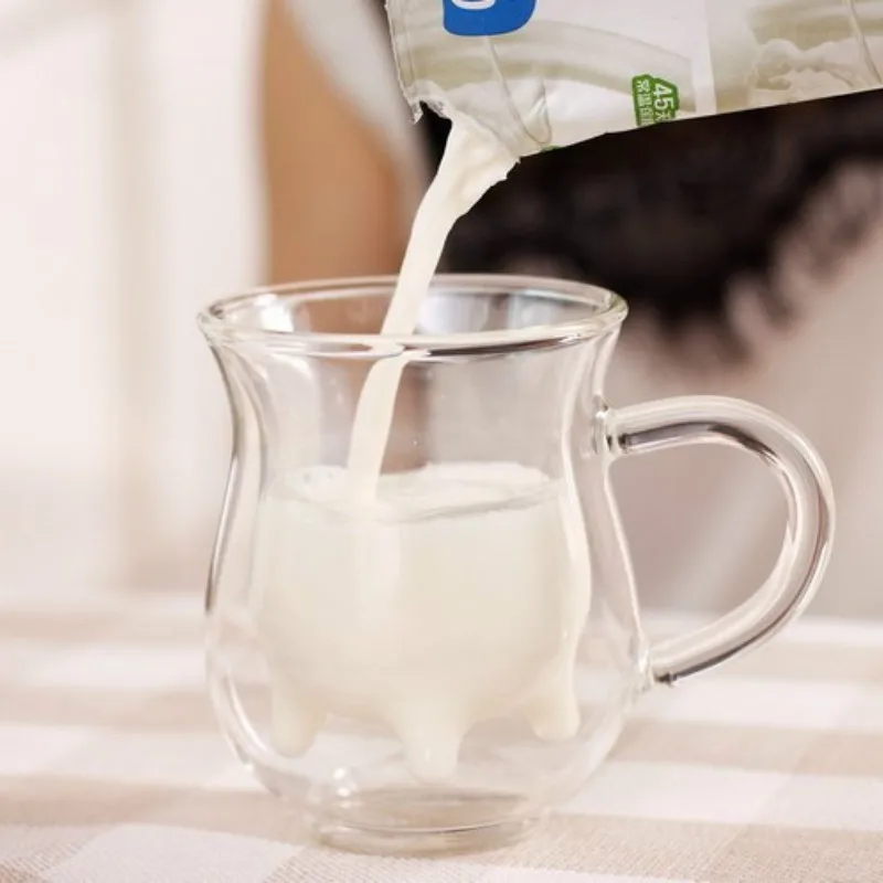 Cute Milk Mug Double Layer Heat-resistant Glass Cow Cup Clear   For kids Drink Water Juice Coffee Mugs Container WJ112116