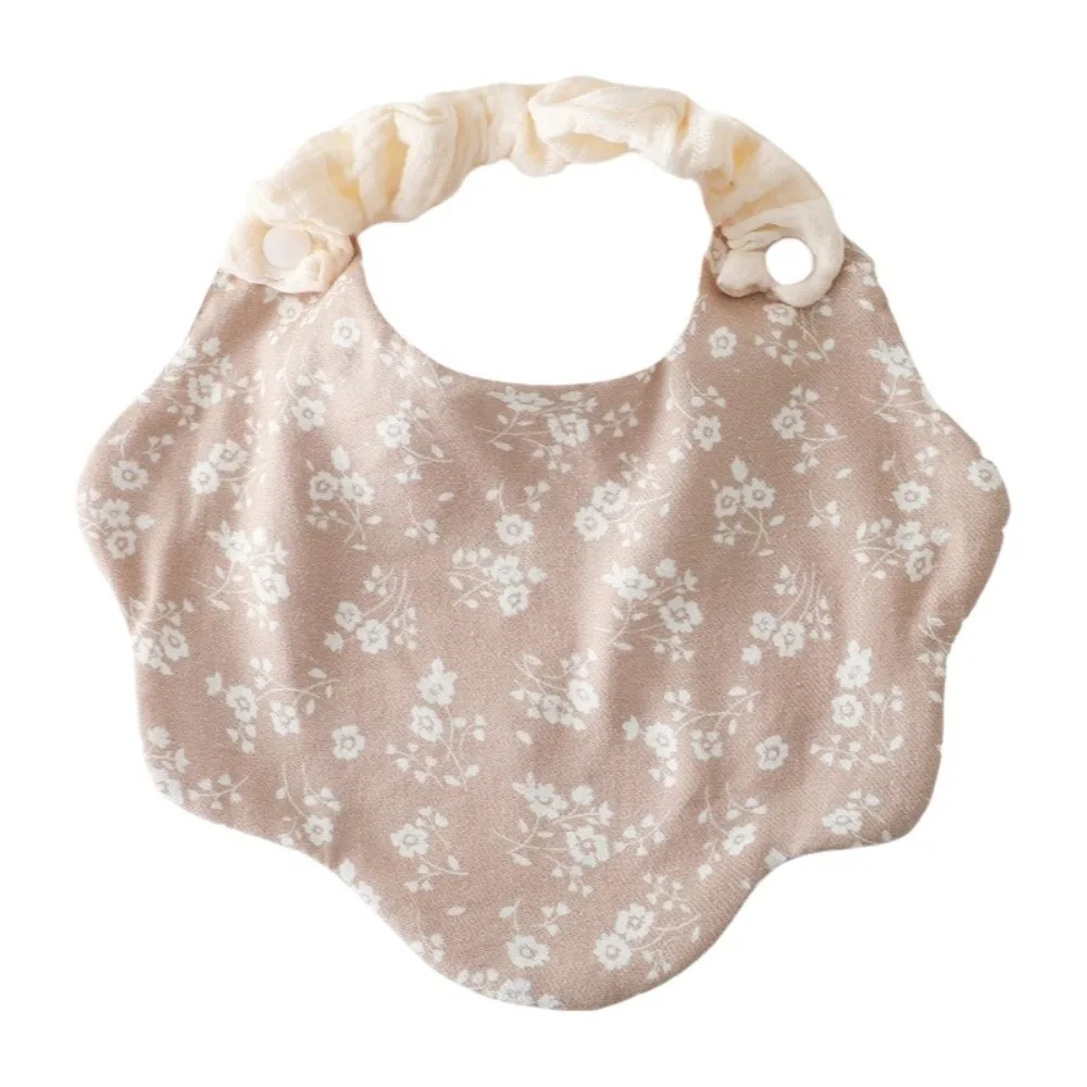 Cotton Gauze Baby Feeding Bib 360-Degree Coverage Soft Texture Drool Bib Floral Pattern Wave Shape Saliva Towel