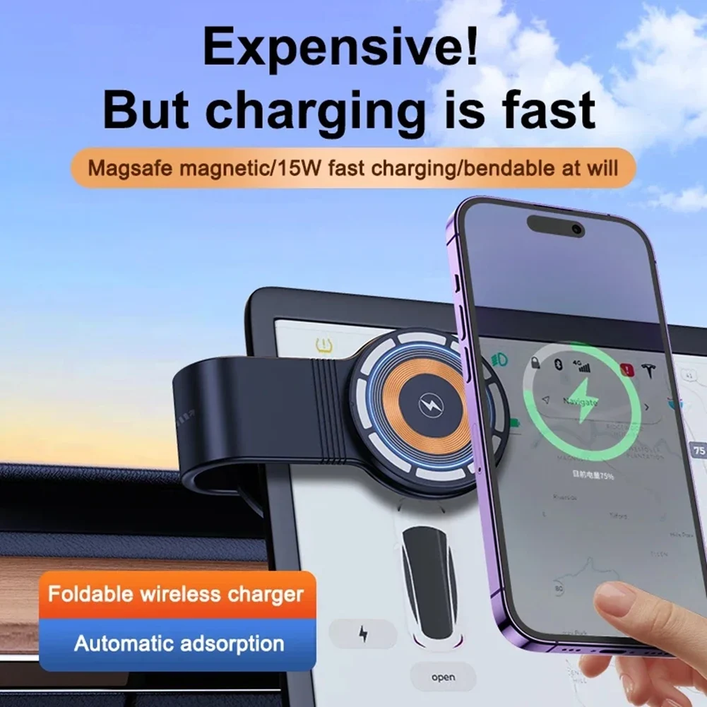 360 Degree Rotation Adjustable Magnetic Car Phone Holder Wireless Charging Panel Magnet Suction Mobile Phone Bracket-X62A