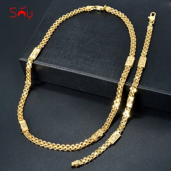 Dubai 18k gold plated jewelry sets luxury hip hop punk 2 piece sets necklace bracelet bridal wedding jewelry mother&#x27;s day gift