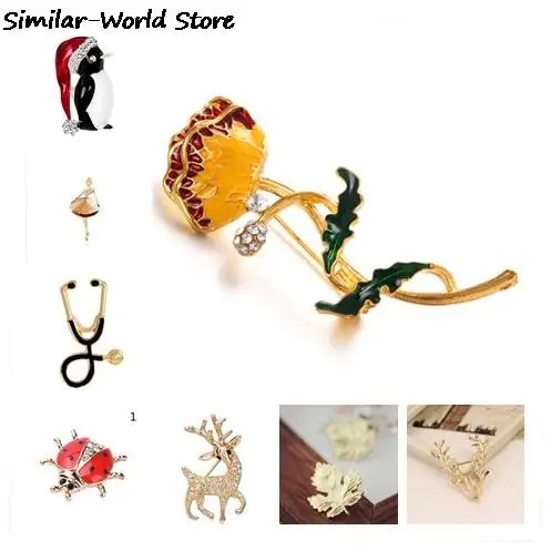 Enamel Crystal Flower Animal Brooch Sika Deer Ladybug Cat Girl Leaf Pin For Women Girl Scarf Suit Collar Lapel Pin Jewelry Gift