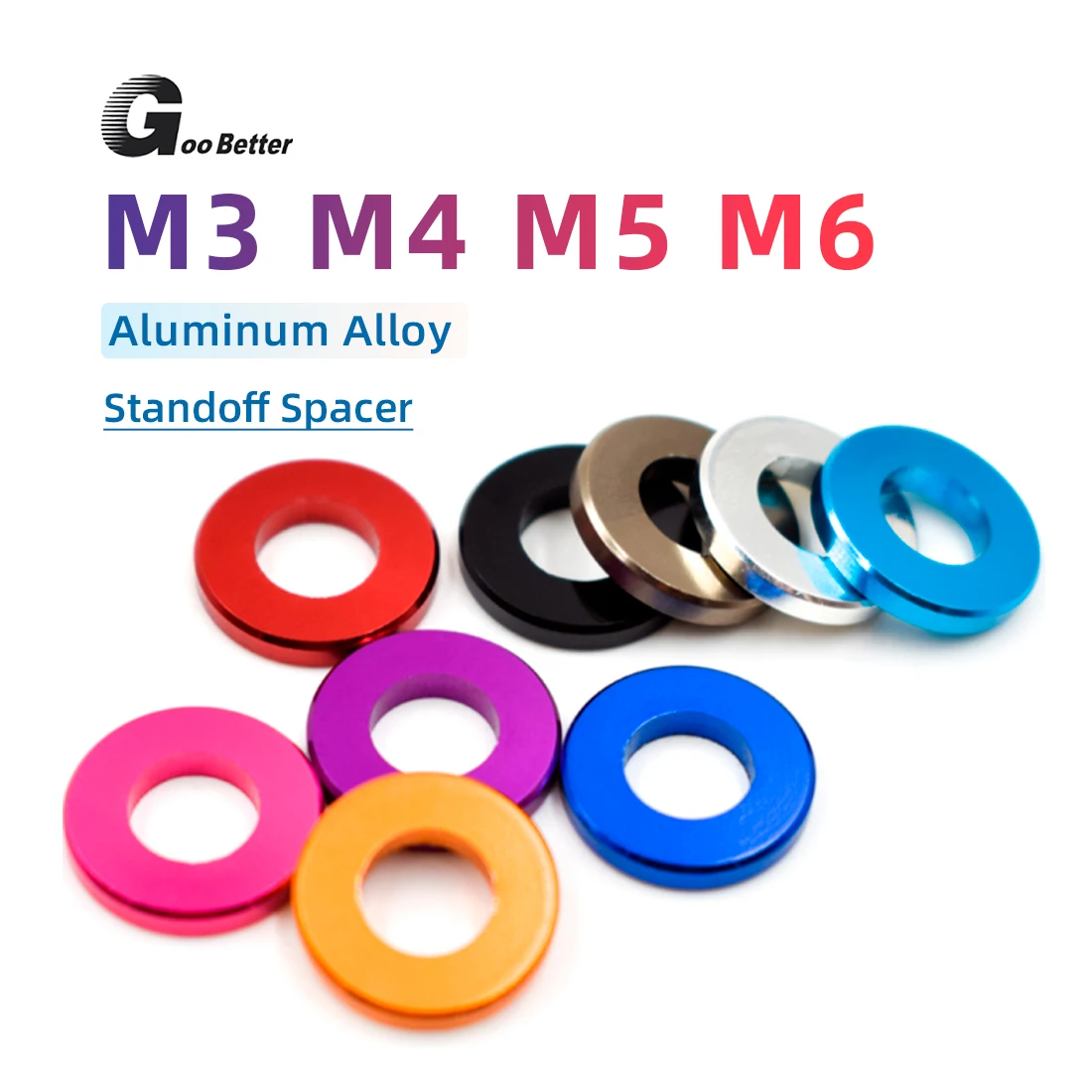 10 Pcs M3 M4 M5 M6 M8 Colourful Aluminum Washer Bushing Gasket Spacer Sleeve Non-Thread Standoffs