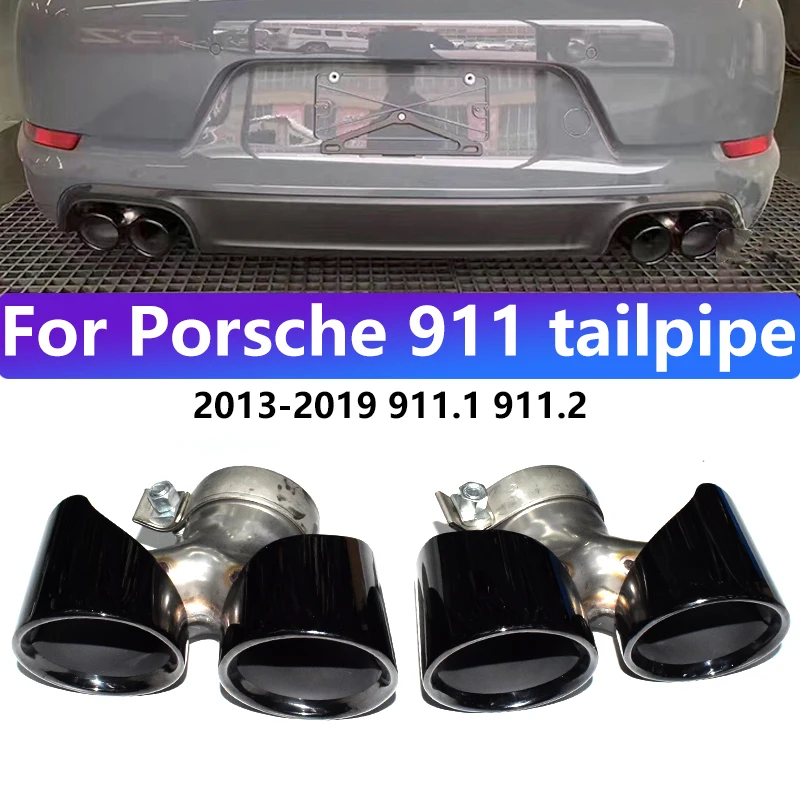 For 2011-2019 Porsche 911 Carrera 911.1 911.2 Exhaust Pipe Upgrade Stainless Steel Black Quad Muffler Tip Nozzle