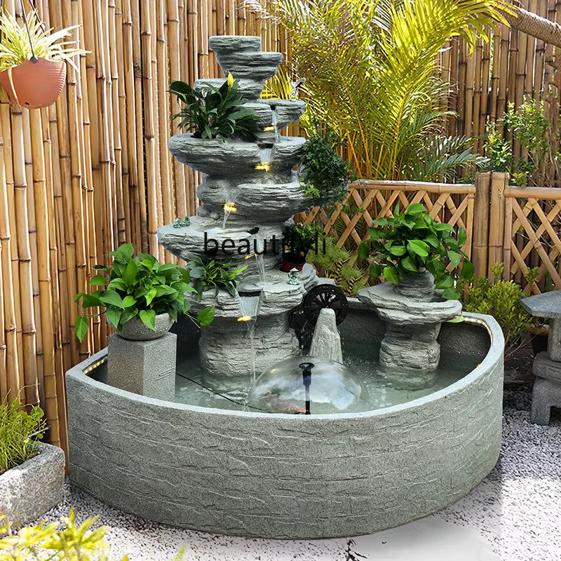 

Large garden fish pond circulating water fountain feng shui wheel waterfall landscape entrance outdoor decoration