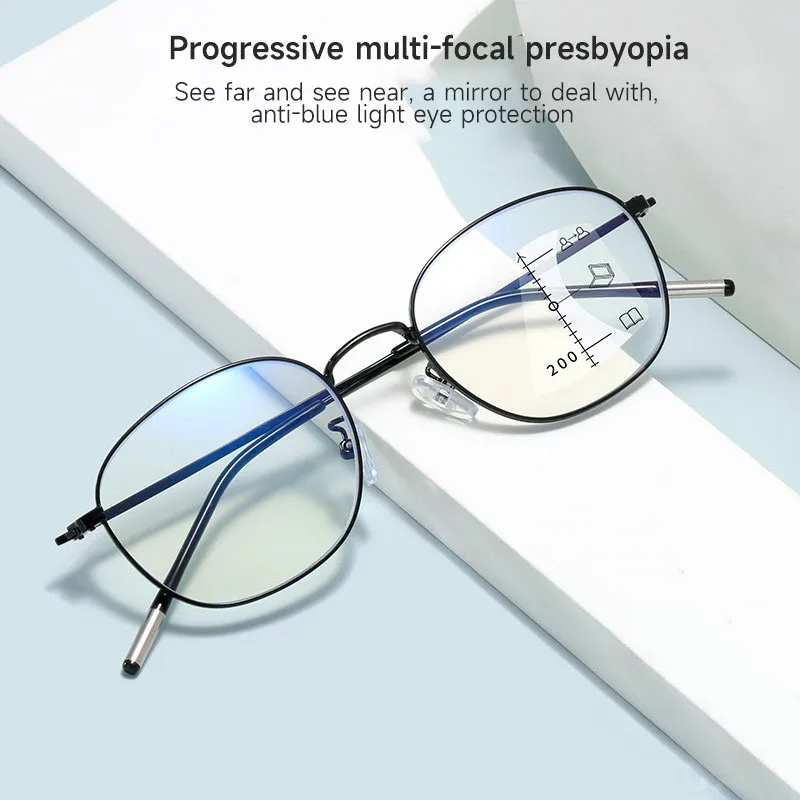 Vintage Anti-blue Light Progressive Multifocal Reading Glasses Men Women Smart Zoom Elderly Eyewear High Definition Glasses +4.0