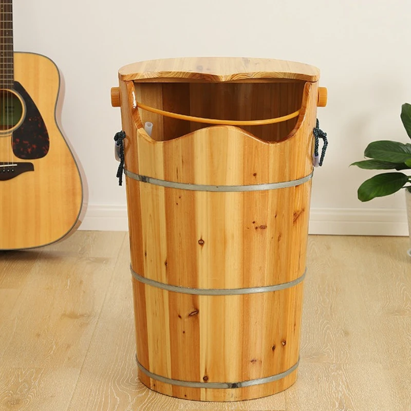 Foot Soaking Barrel Sauna Bucket Wooden Bath Tub 60cm Knee High Steam Solid Wood for Leg Soak Home Pedicure Durability