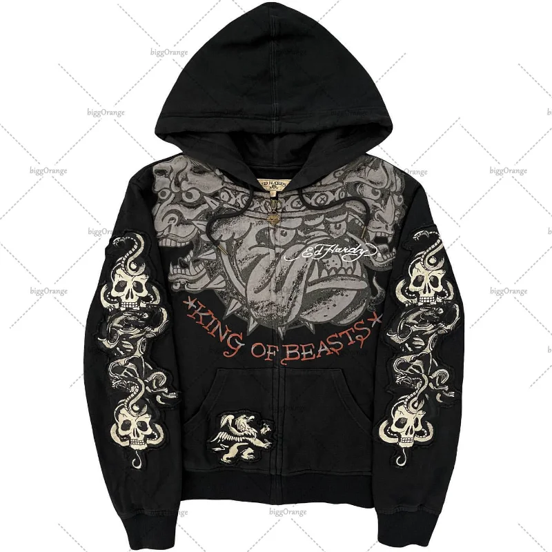 

American Gothic Rock Skull Bones Oversized Hoodie Men's Y2K2023 Street Casual Versatile Harajuku Style Zipper Sweatshirt Men's