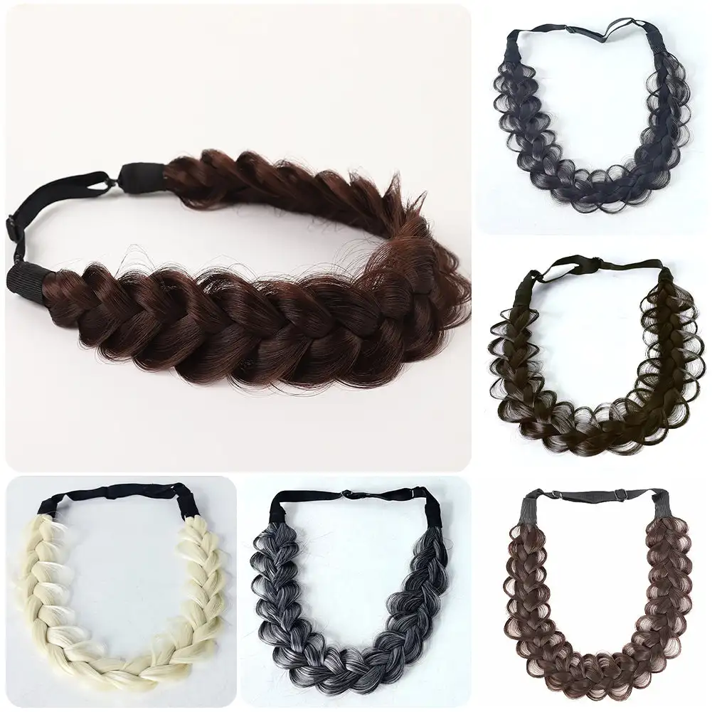 Synthetic Hair Braided Headband with Elastic Band Style for Women Girls Children Blonde Brown Braided Headwear Hair scrunchy Hea