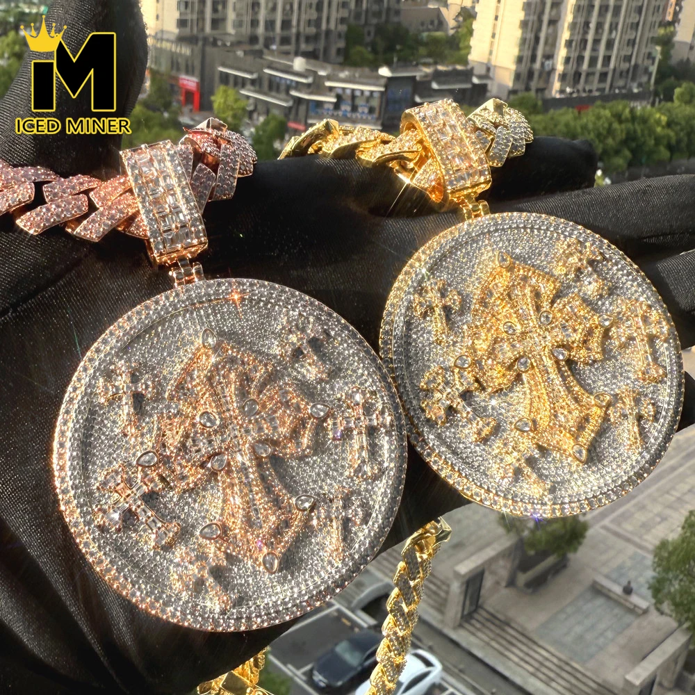 

Icedminer BIG Round Cross Pendant Iced Out Cuban Link Chain Necklaces Men Women Bling Zircon Hip Hop Jewelry Free Shipping