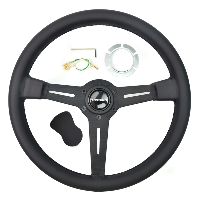 TIYPEOR Black Microfiber Leather 350mm Sport Racing Steering Wheel with logo