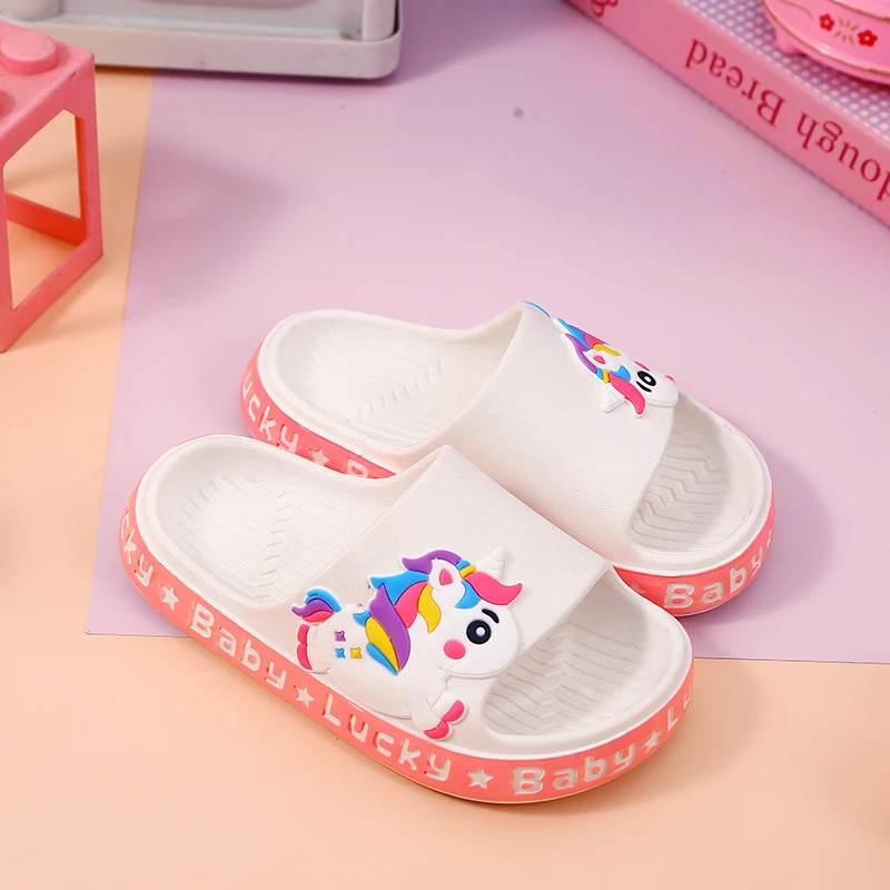 PEYOUR Trendy Cute Cartoon Unicorn Open Toe Slippers For Girls, Breathable Lightweight Wear-resistant Slippers For Indoor Home B