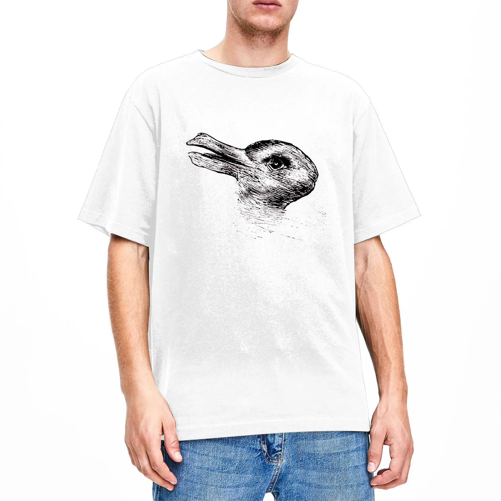 Optical Illusion Rabbit Duck T-Shirt Summer  100 Cotton T-Shirts For Men Fashion Custom DIY Tee Shirt Short Sleeve Vintage Tops