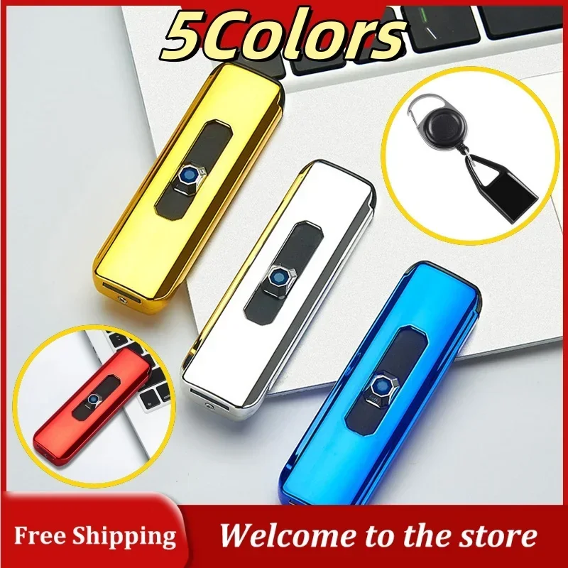 2025 Portable Windproof Lighter Outdoor Push Button Electronic Cigarette Lighter USB Charging No Gas Gift Box