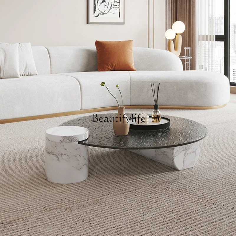 35-Modern light luxury marble water ripple coffee table Italian minimalist style