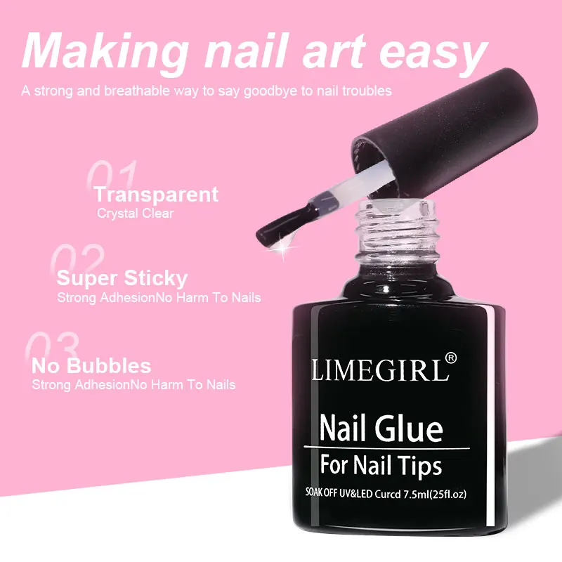 LIMEGIRL Klej do tipsów 7.5ml, klej UV do sztucznych paznokci, żelowy lakier do paznokci, manicure, hybrydowy żel-lak, wielofunkcyjny, mocny żelowy lakier do paznokci