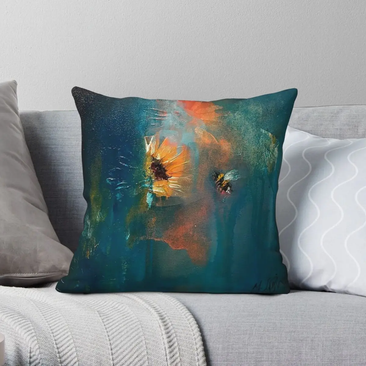 Bumblebee Underglow Square Pillowcase Polyester Linen Velvet Printed Zip Decorative Throw Pillow Case Home Cushion Cover