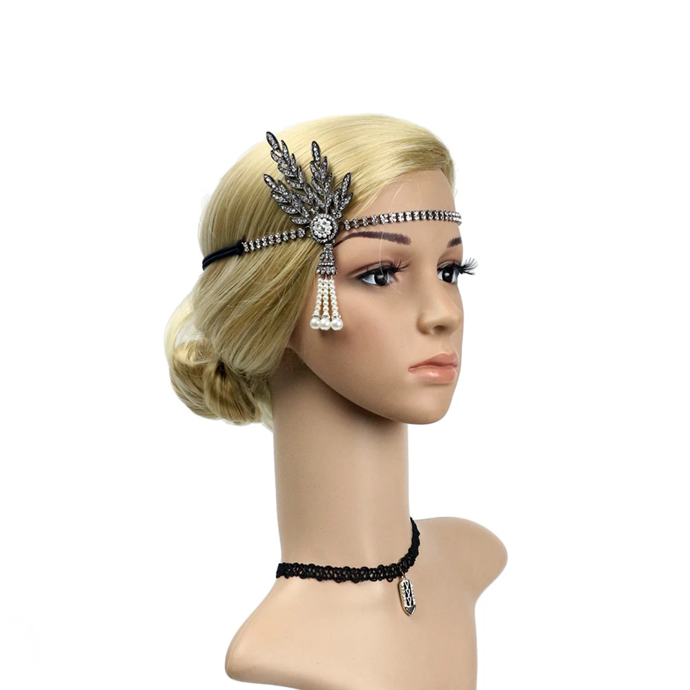 

New Great Gatsby Headband Hat 1920's Silver Ivory Rhinestone Vintage Flapper Girls Party Costume Dress Accessories