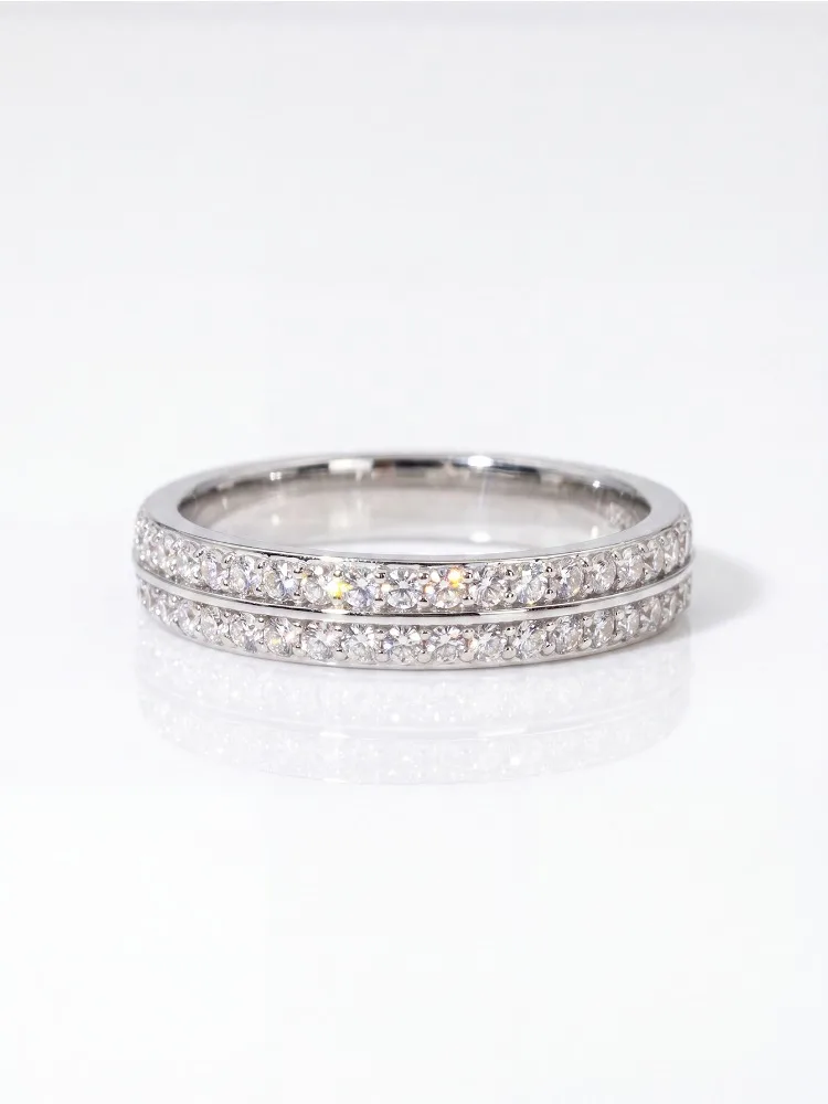 925 Sterling Silber Echter Einfacher Doppel-Moissanit-Diamant mit Zertifikat Ringe für Frauen Jubiläum Alltag Party Edler Schmuck – Detail 4