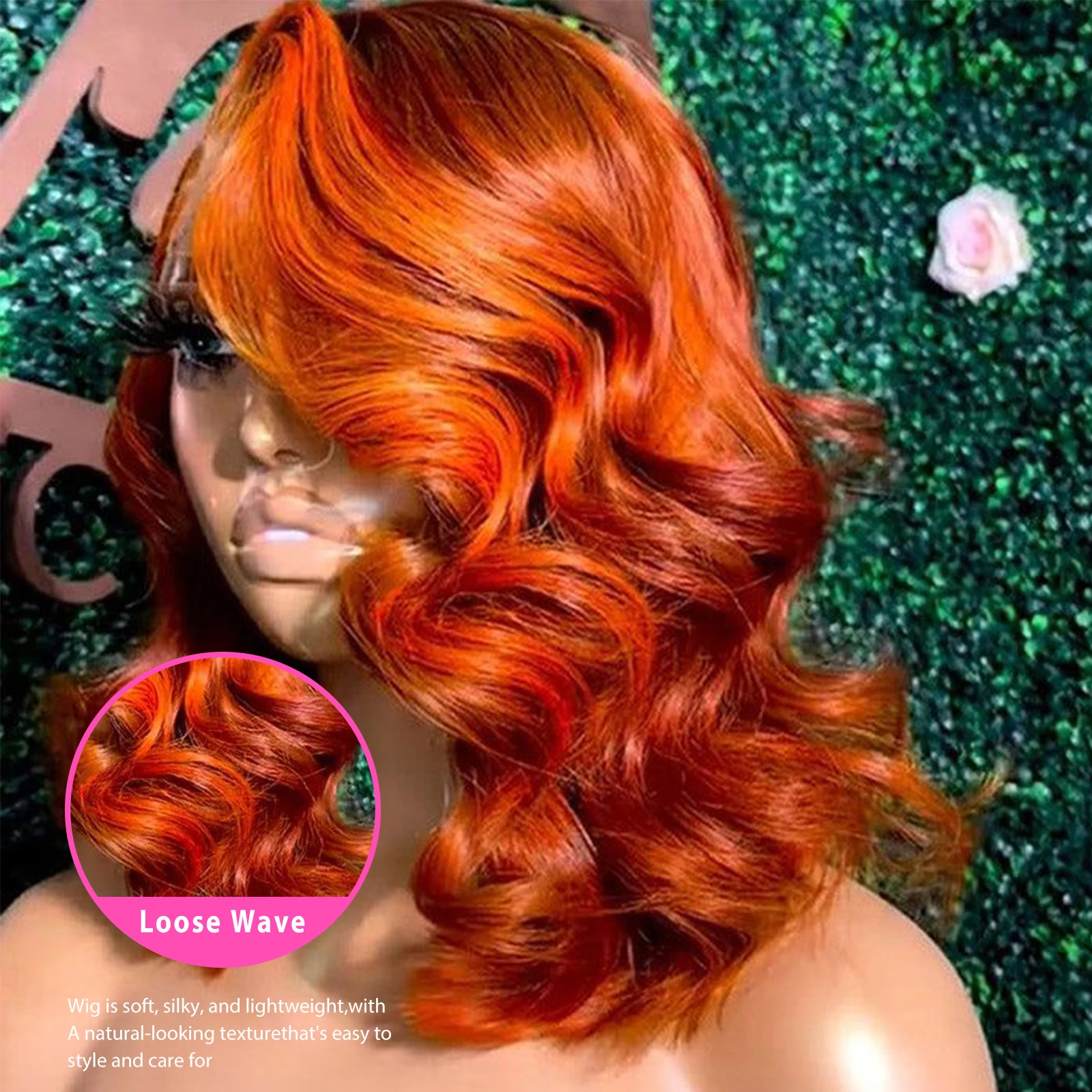 350# Colored Bob Wig Ginger Orange Bob Wig Human Hair Body Wave Lace Front Wigs Human Hair Pre Plucked 180% Density