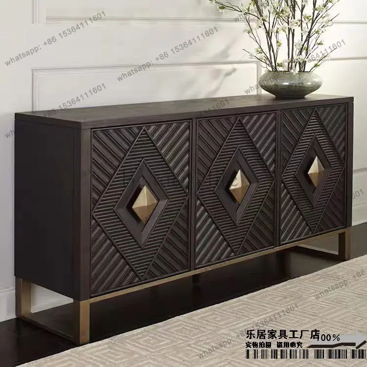 American rural antique black TV cabinet Chinese style old carving dining side solid wood entrance cabinet customization