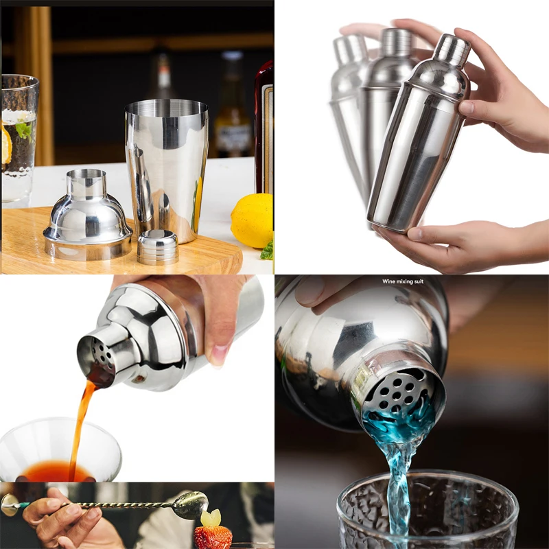 Cocktail Shaker With Recipe,Black/Rose Gold 550ml Martini Shakers Stainless Steel Mixer Bartender Tools Strainer Bar Tools