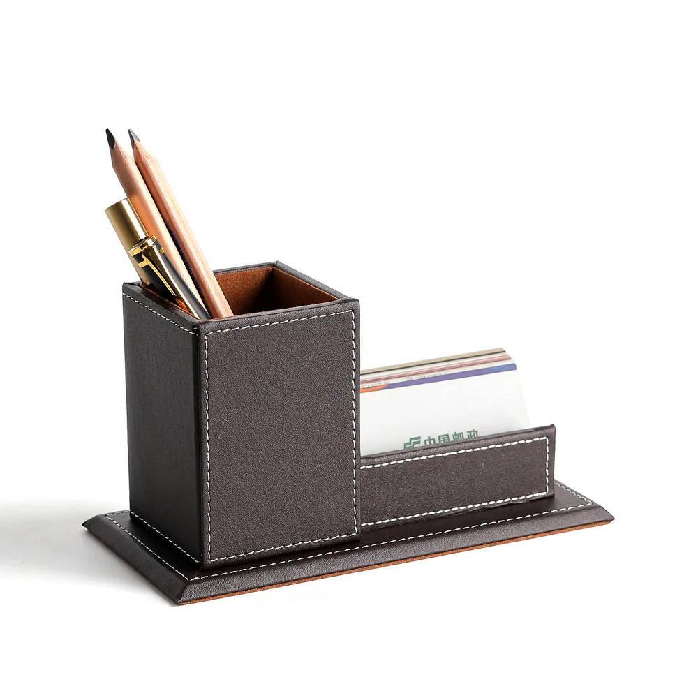 Imagem -04 - Multifuncional Retangular Couro Pen Holder Caixa de Armazenamento de Cartão de Visita Modern Office Desk Decoração Ornamentos